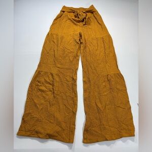 Cato Mustard Wide-Leg Palazzo Pants with Waist Tie